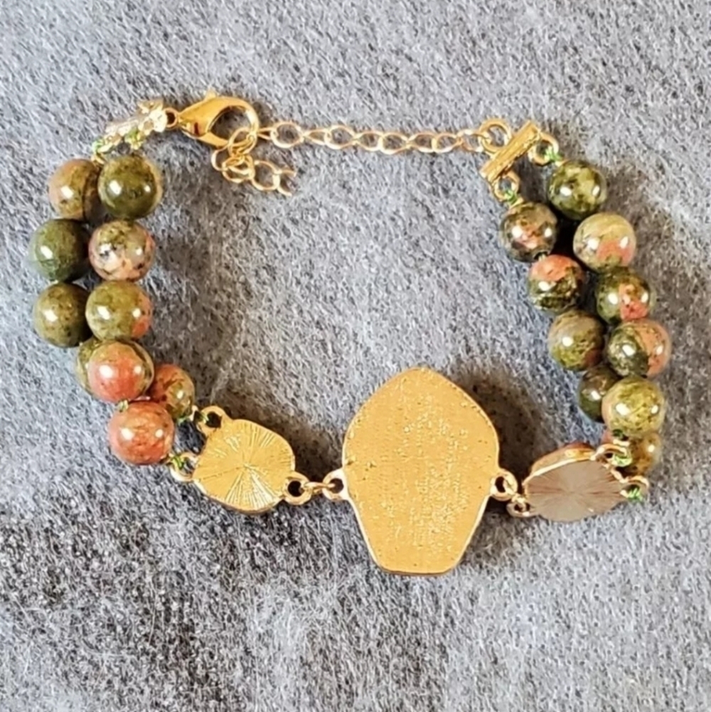 Unikite Double Beaded Bracelet & Paperclip Dangle Earrings 18K Gold Plated - Picture 8 of 8